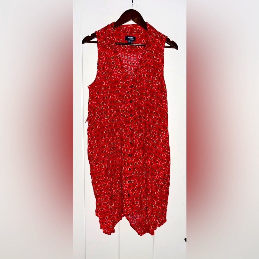 Maeve‎ By Anthropologie Pinwheel Print Sleeveless Mini Red Tunic Dress Women 12P